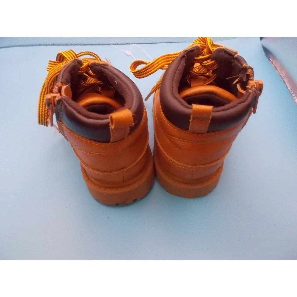 Carters Toddler Boys Tan Faux Leather Lace Up Side Zip Work Boots Size 10
